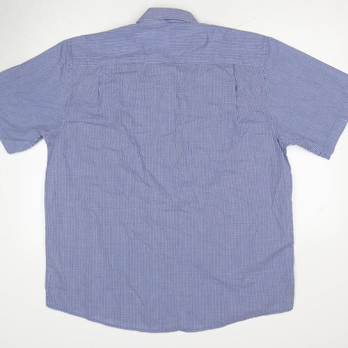 Pierre Cardin Mens Blue Check Cotton Button-Up Size 3XL Collared Button