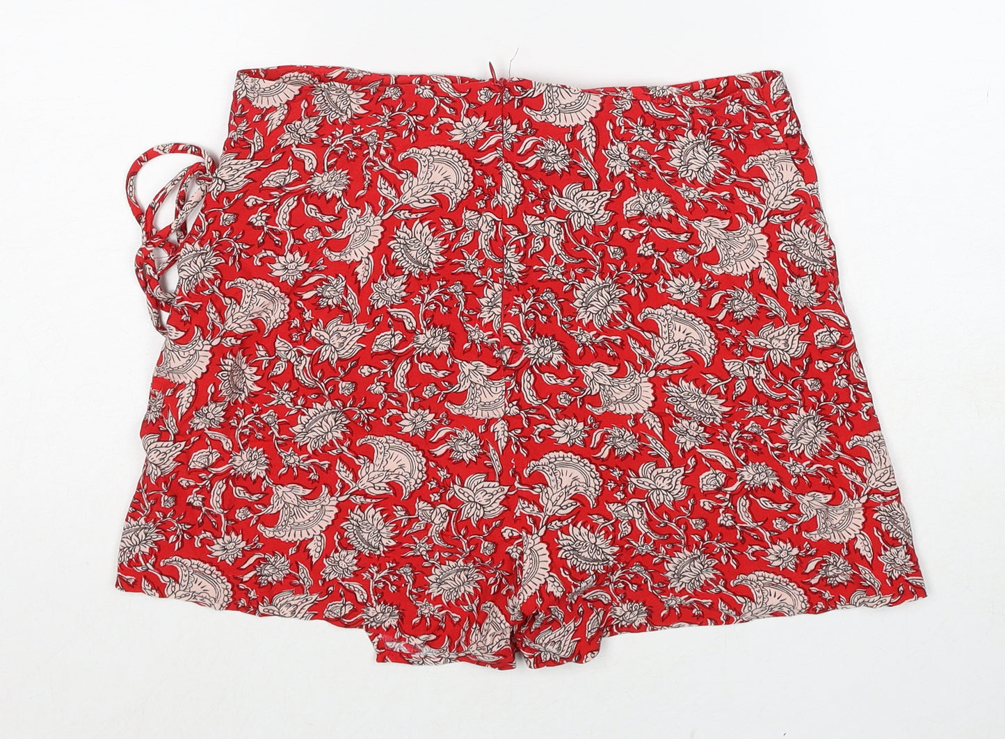 Zara Womens Red Geometric Viscose Wrap Shorts Size S Regular Zip