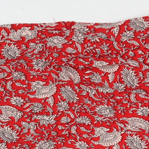 Zara Womens Red Geometric Viscose Wrap Shorts Size S Regular Zip