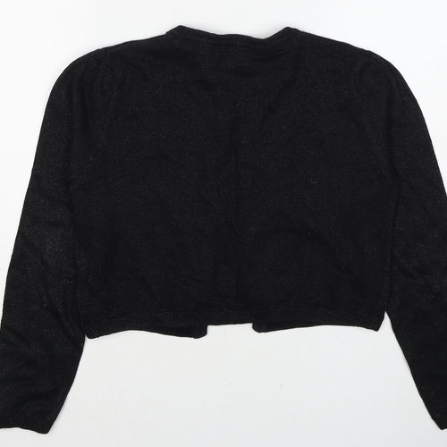 Marylebone of London Girls Black Round Neck Cotton Cardigan Jumper Size 11-12 Years Button