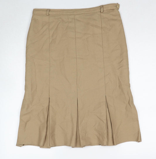 Slimma Womens Brown Polyester Pleated Skirt Size 14 Zip