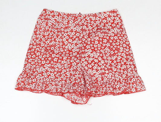 Boohoo Womens Red Floral Polyester Basic Shorts Size 6 Regular Zip