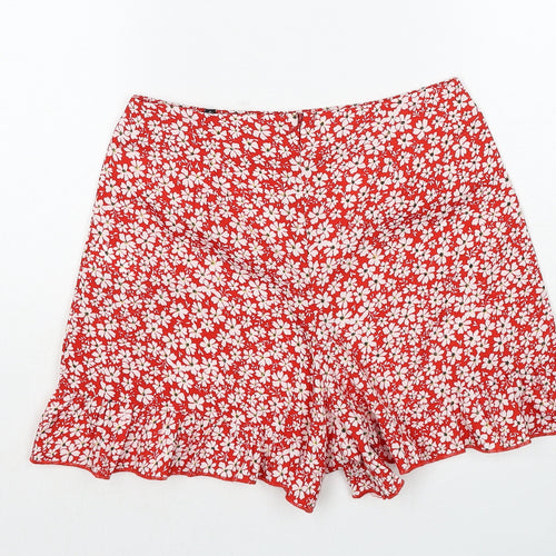 Boohoo Womens Red Floral Polyester Basic Shorts Size 6 Regular Zip