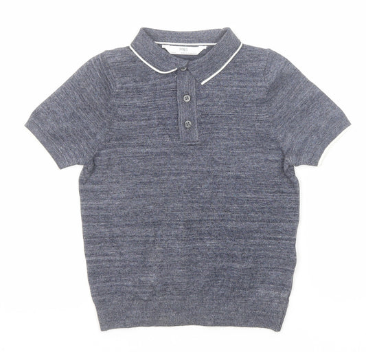 Marks and Spencer Boys Grey Cotton Basic Polo Size 5-6 Years Collared Button