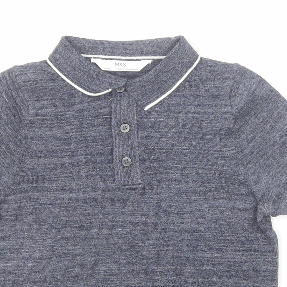 Marks and Spencer Boys Grey Cotton Basic Polo Size 5-6 Years Collared Button