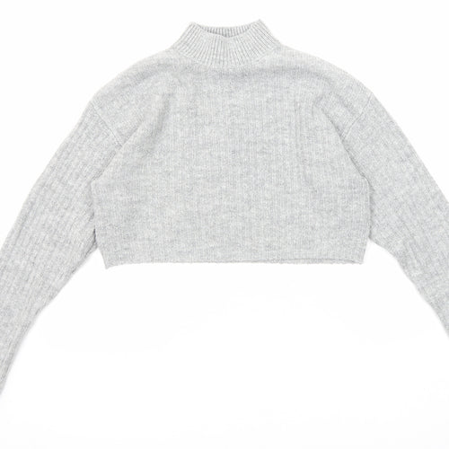 New Look Girls Grey Mock Neck Acrylic Pullover Jumper Size 10-11 Years Pullover - Cropped