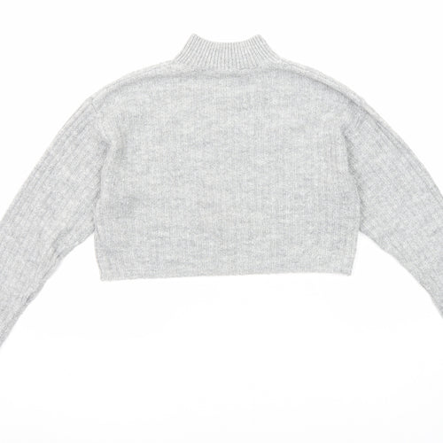 New Look Girls Grey Mock Neck Acrylic Pullover Jumper Size 10-11 Years Pullover - Cropped