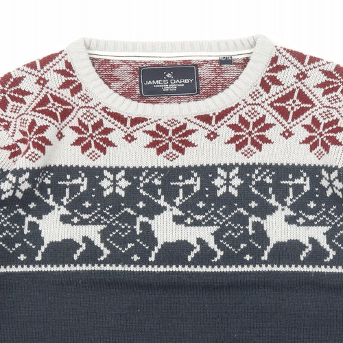 James Darby Mens Blue Round Neck Fair Isle Acrylic Pullover Jumper Size XL Long Sleeve - Christmas