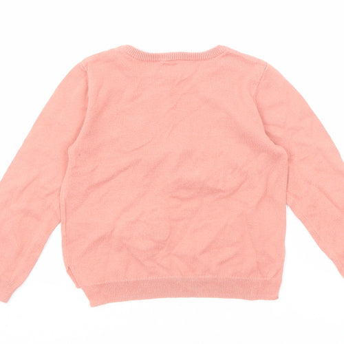 H&M Girls Pink Round Neck Cotton Pullover Jumper Size 2-3 Years Pullover - Butterflies