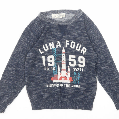 H&M Boys Blue Round Neck Cotton Pullover Jumper Size 5-6 Years Pullover - Rocket