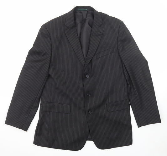 Greenwoods Mens Black Striped Polyester Jacket Suit Jacket Size 42 Regular