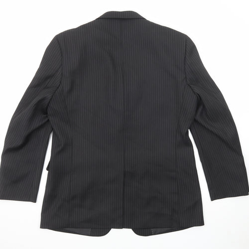 Greenwoods Mens Black Striped Polyester Jacket Suit Jacket Size 42 Regular