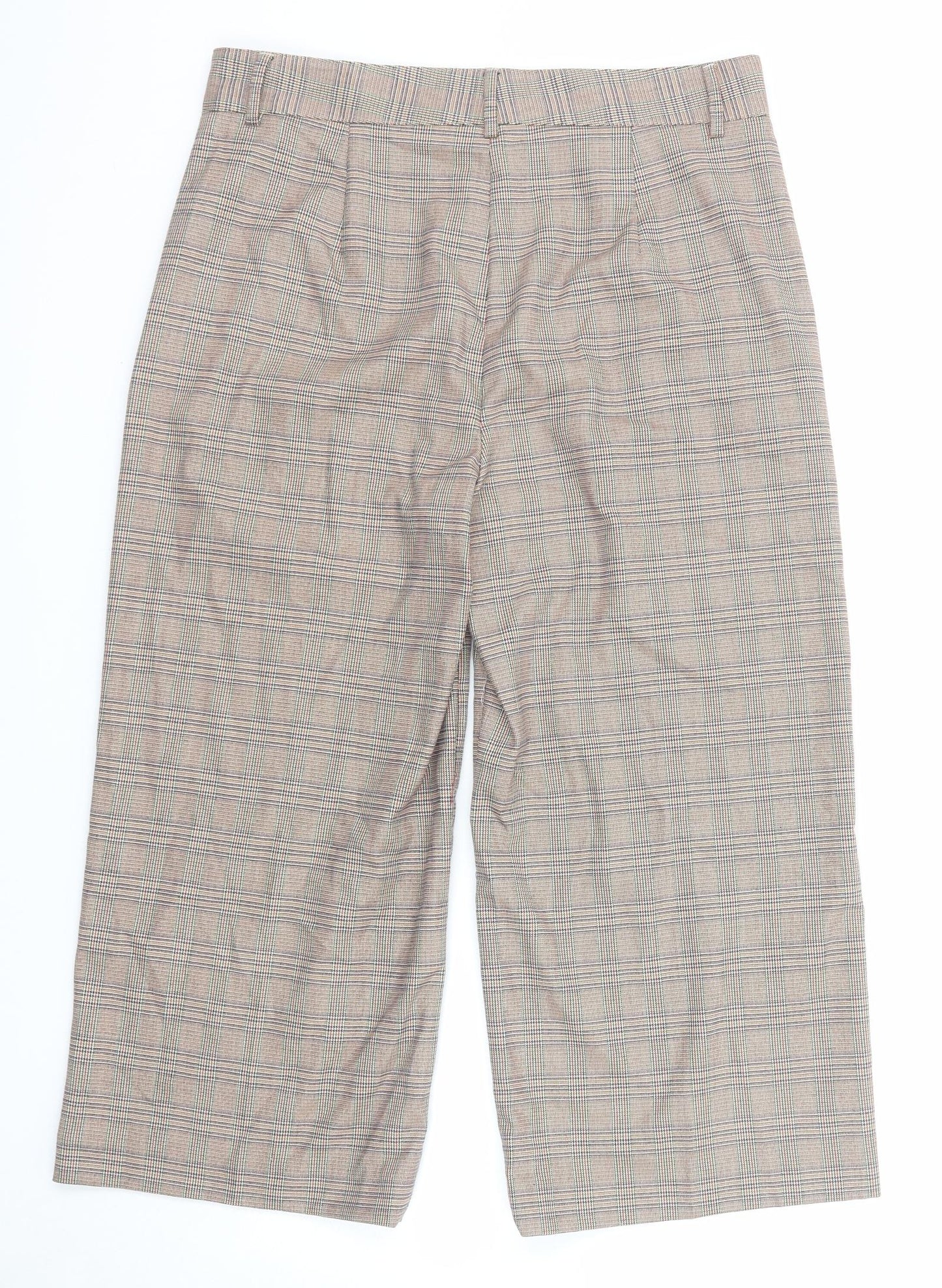Marks and Spencer Womens Brown Plaid Polyester Trousers Size 14 Regular Zip