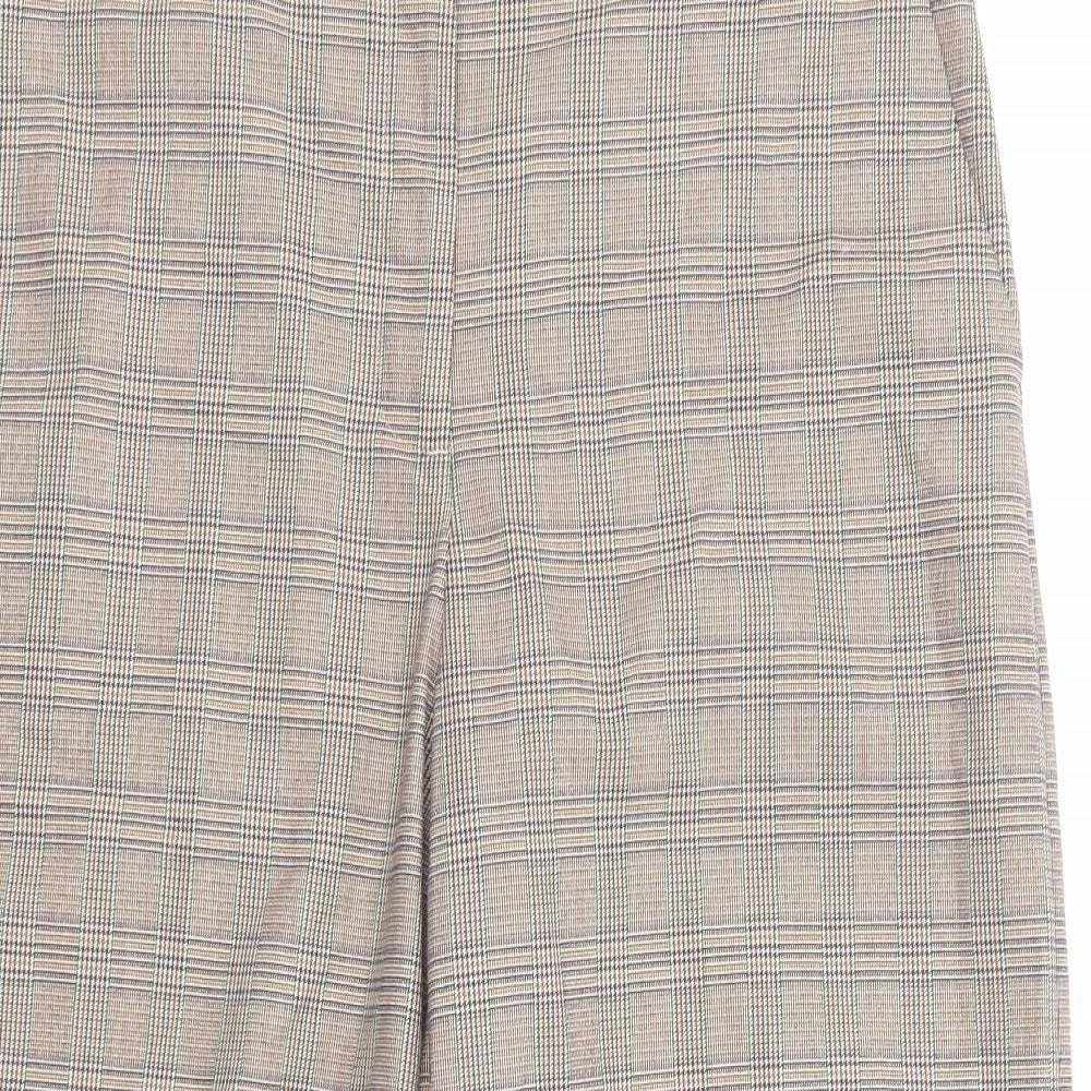 Marks and Spencer Womens Brown Plaid Polyester Trousers Size 14 Regular Zip