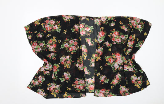 New Look Girls Black Floral Polyester Kimono Blouse Size M V-Neck