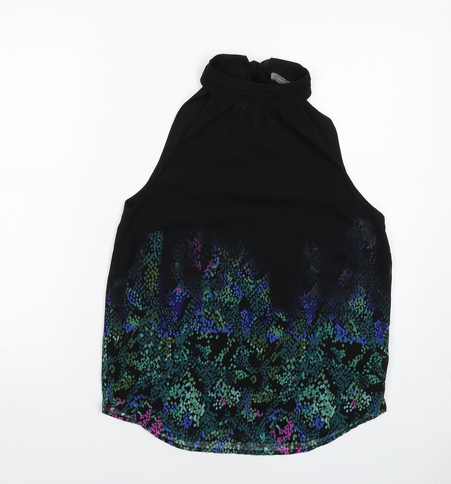 Mint Velvet Womens Black Geometric Polyester Basic Blouse Size 8 Halter