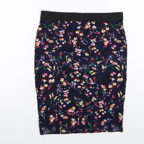 Warehouse Womens Blue Floral Viscose Straight & Pencil Skirt Size 12