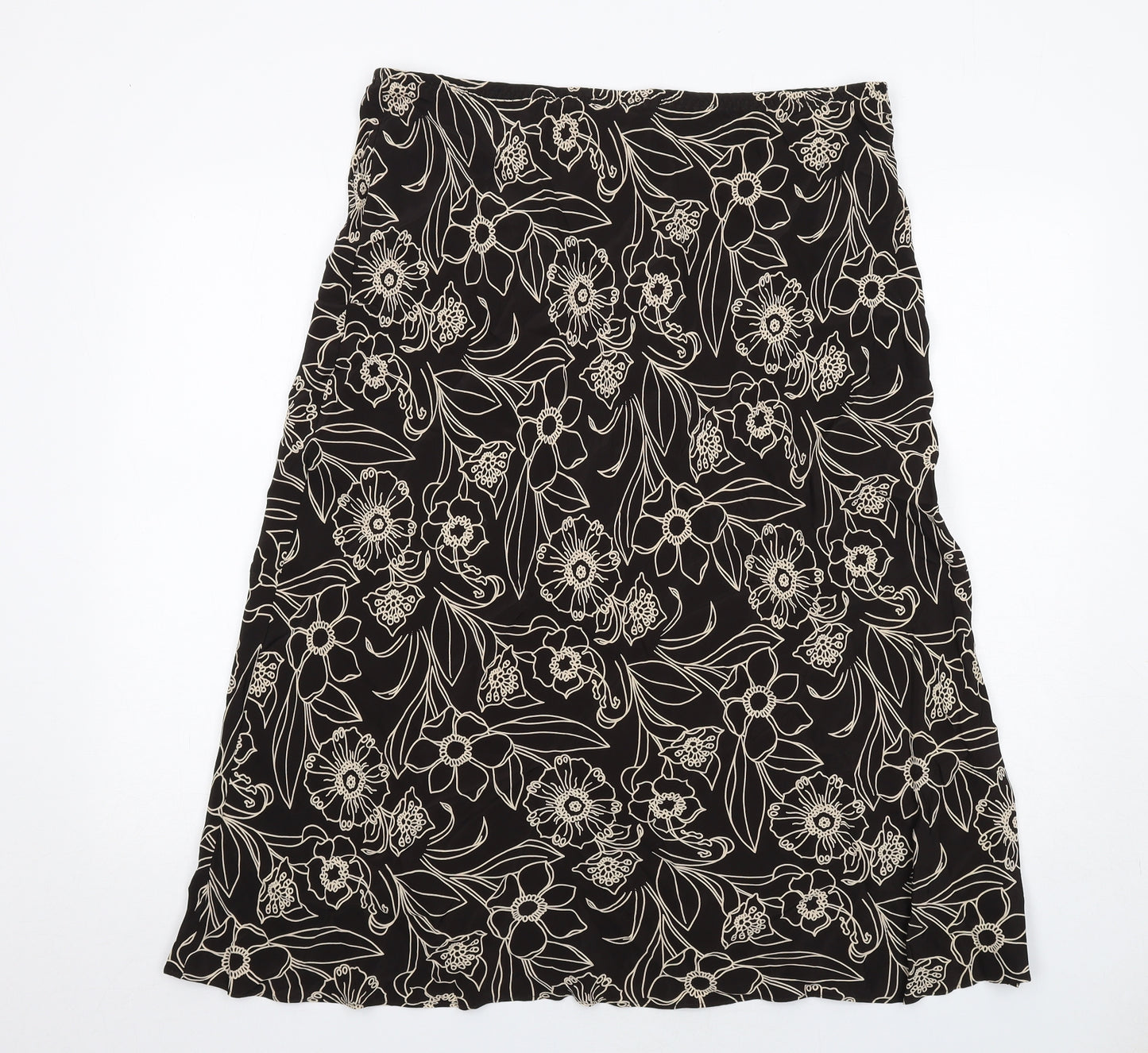 Marks and Spencer Womens Brown Floral Viscose A-Line Skirt Size 18