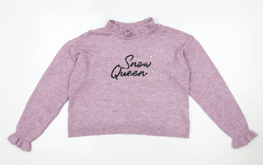 River Island Girls Pink Mock Neck Acrylic Pullover Jumper Size 11-12 Years Pullover - Snow Queen