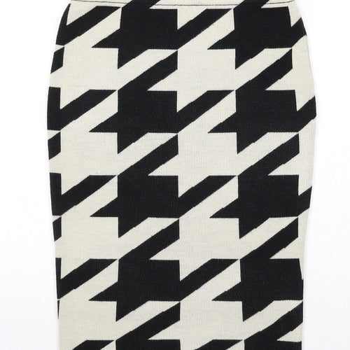 Marks and Spencer Womens Black Geometric Acrylic Straight & Pencil Skirt Size S - Houndstooth Pattern