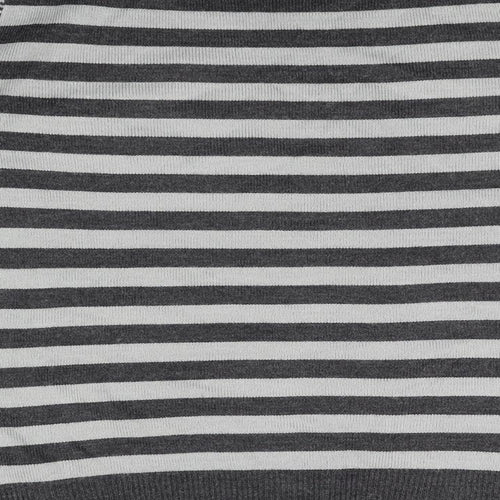 Per Una Womens Grey Round Neck Striped Acrylic Pullover Jumper Size 14