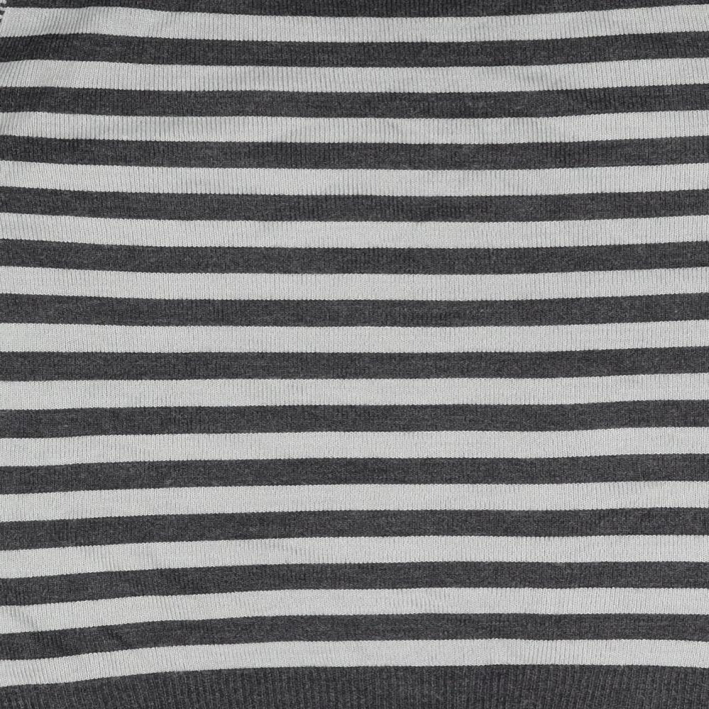 Per Una Womens Grey Round Neck Striped Acrylic Pullover Jumper Size 14