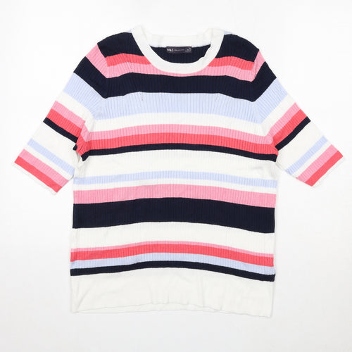 Marks and Spencer Womens Multicoloured Round Neck Striped Viscose Pullover Jumper Size 20 - Ribbed