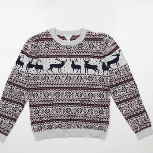 M&Co Boys Multicoloured Round Neck Fair Isle 100% Cotton Pullover Jumper Size 10-11 Years Pullover - Reindeer Christmas