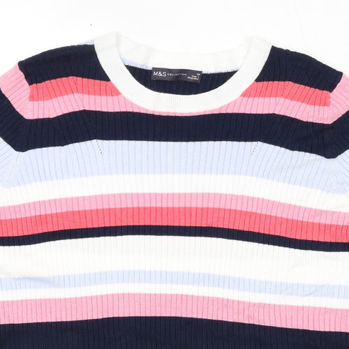 Marks and Spencer Womens Multicoloured Round Neck Striped Viscose Pullover Jumper Size 20 - Ribbed