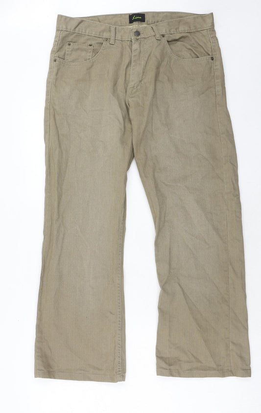 Lime Mens Beige Cotton Wide-Leg Jeans Size 32 in Regular Zip