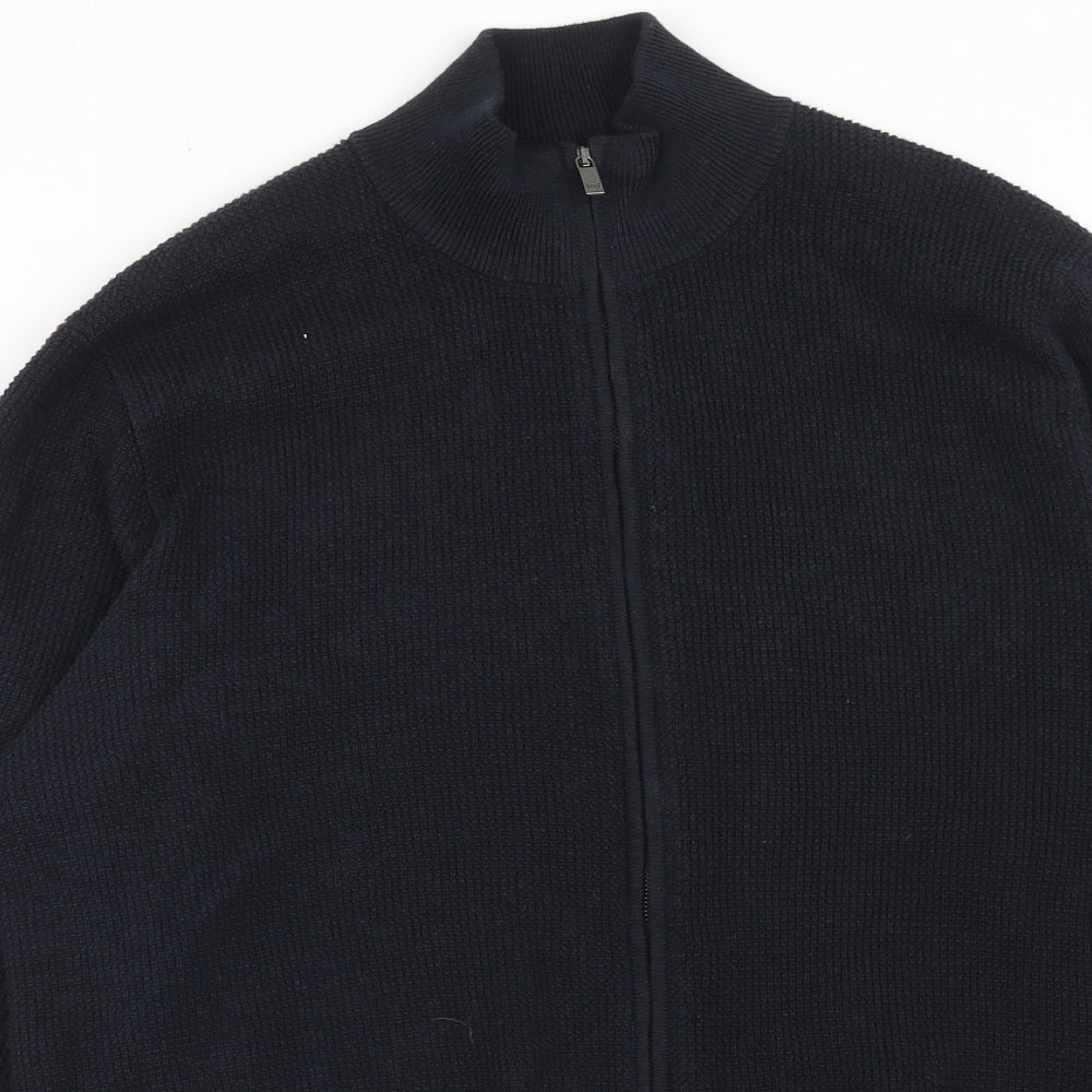 Mossimo Mens Blue Round Neck Acrylic Full Zip Jumper Size XL Long Sleeve