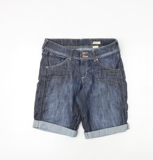 H&M Womens Blue Cotton Boyfriend Shorts Size 10 Regular Zip