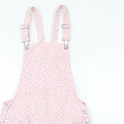 Marks and Spencer Girls Pink Geometric 100% Cotton Dungaree One-Piece Size 13-14 Years Buckle