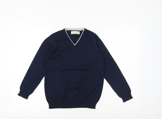 Zara Boys Blue V-Neck 100% Cotton Pullover Jumper Size 7-8 Years Pullover