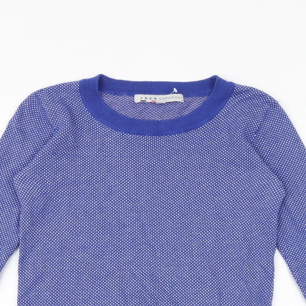 Crew Clothing Womens Blue Round Neck Geometric Cotton Pullover Jumper Size 8