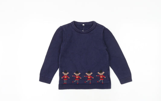 Marks and Spencer Boys Blue Round Neck 100% Cotton Pullover Jumper Size 3-4 Years Pullover - Bears