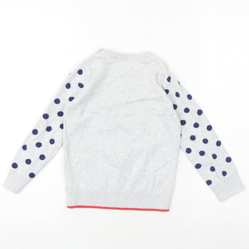 Marks and Spencer Girls Grey Crew Neck Polka Dot 100% Cotton Pullover Jumper Size 4-5 Years Button - Bunny