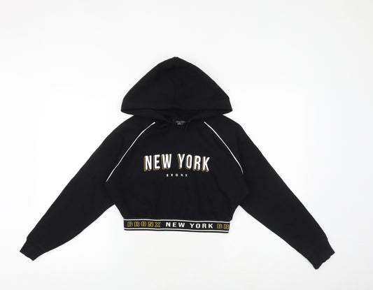 New Look Girls Black Cotton Pullover Hoodie Size 10-11 Years Pullover - New York