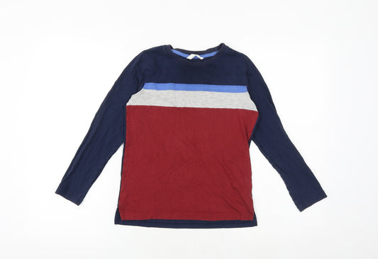 Marks and Spencer Boys Blue Striped Cotton Basic T-Shirt Size 9-10 Years Round Neck Pullover