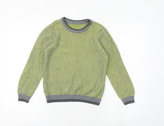 Marks and Spencer Boys Yellow Round Neck Geometric 100% Cotton Pullover Jumper Size 7-8 Years Pullover