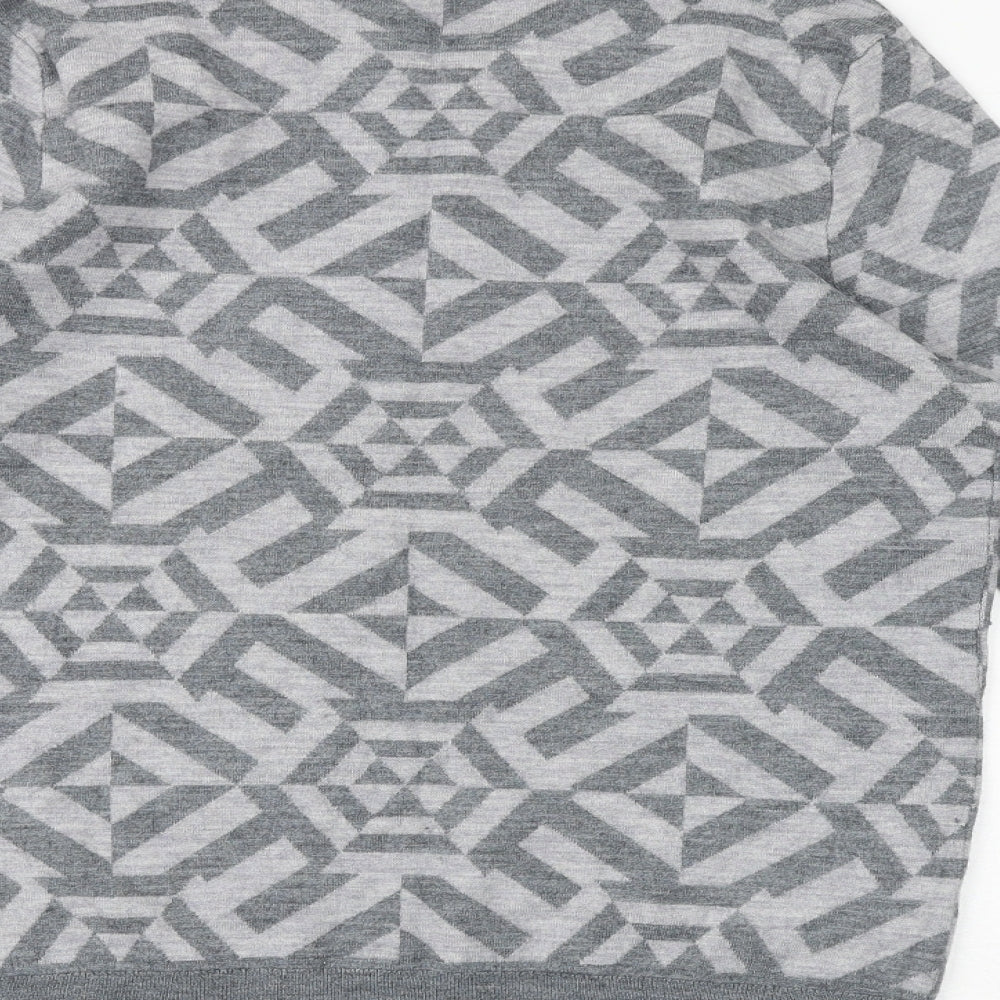 Ted Baker Mens Grey Round Neck Geometric Wool Pullover Jumper Size S Long Sleeve