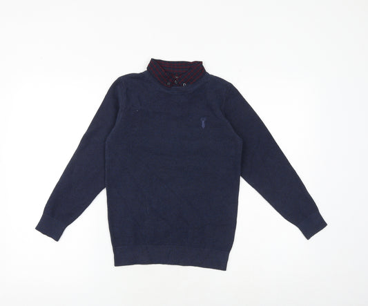 NEXT Boys Blue Collared 100% Cotton Pullover Jumper Size 9 Years Button
