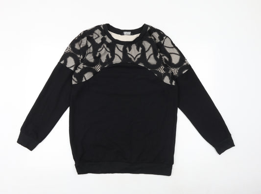 Miss Selfridge Womens Black Geometric Polyester Pullover Sweatshirt Size 12 Pullover
