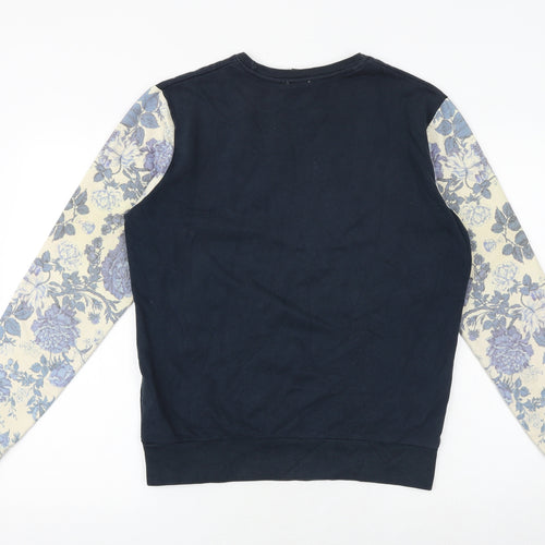 Hype Mens Blue Floral Cotton Pullover Sweatshirt Size S