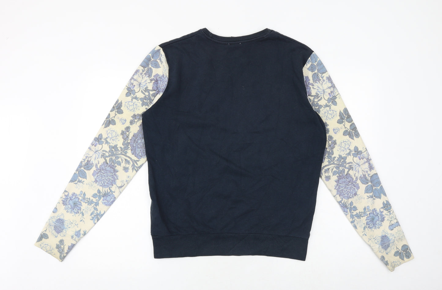 Hype Mens Blue Floral Cotton Pullover Sweatshirt Size S