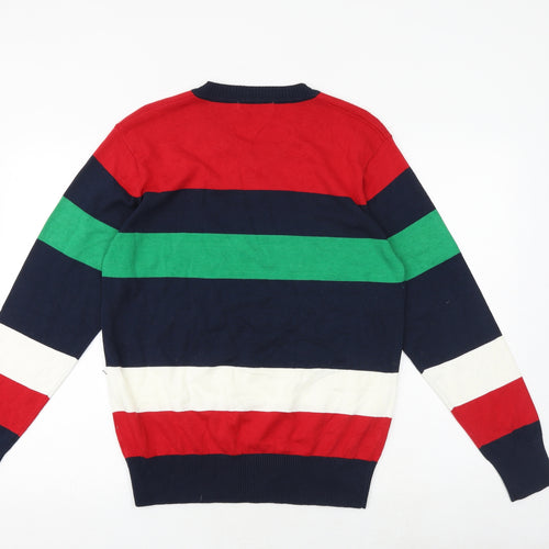 Dovani Mens Multicoloured V-Neck Striped Acrylic Pullover Jumper Size L Long Sleeve