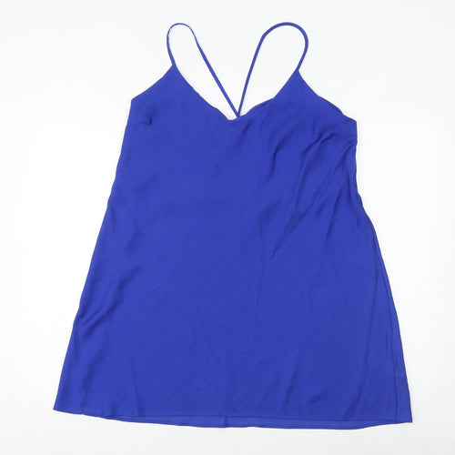 Marks and Spencer Womens Blue Solid Polyester Cami Dress Size 16