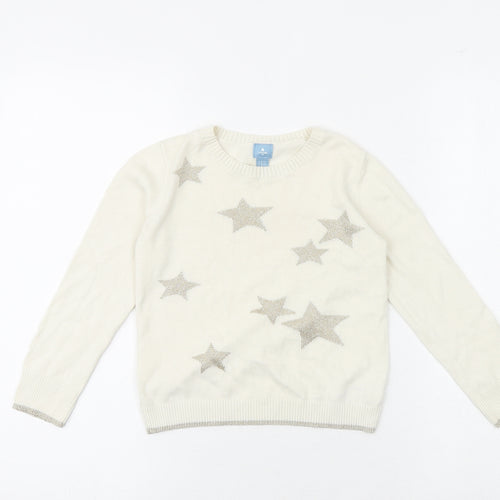 Gap Girls Ivory Round Neck 100% Cotton Pullover Jumper Size 5 Years Pullover - Star Pattern