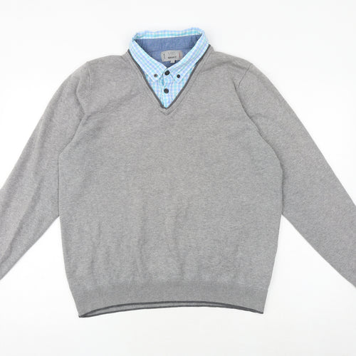 Marks and Spencer Mens Grey Collared Cotton Pullover Jumper Size M Long Sleeve - Shirt Insert
