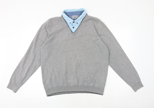 Marks and Spencer Mens Grey Collared Cotton Pullover Jumper Size M Long Sleeve - Shirt Insert